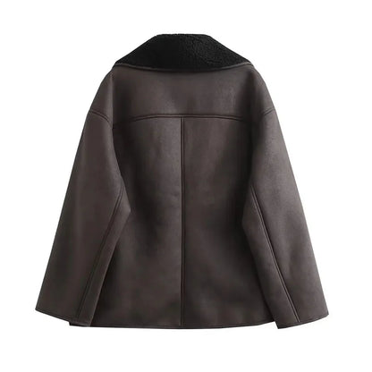 Vegan leather plush jacket